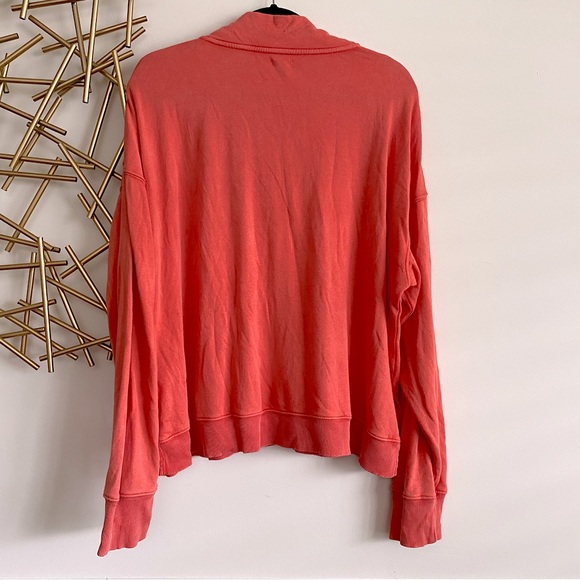 Aerie French Terry Cloth Coral 3/4 Zip Up Sweater with Side Slits - Size XL - Picture 2 of 7